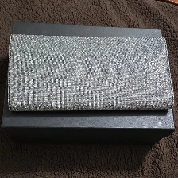 WHBM Silver Glitter Evening Clutch with Metallic Trim - Picture 6 of 7